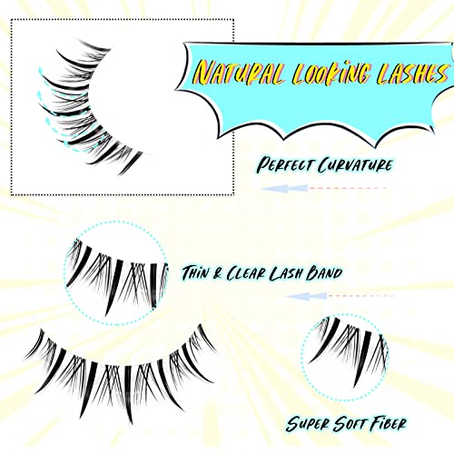 EMEDA Manga Lashes 10 Pair Natural Anime Lashes Transparent Band Reusable Black Polyester & Polybutylene Terephthalate Fibre False Eyelashes (Manga03 - Image 4