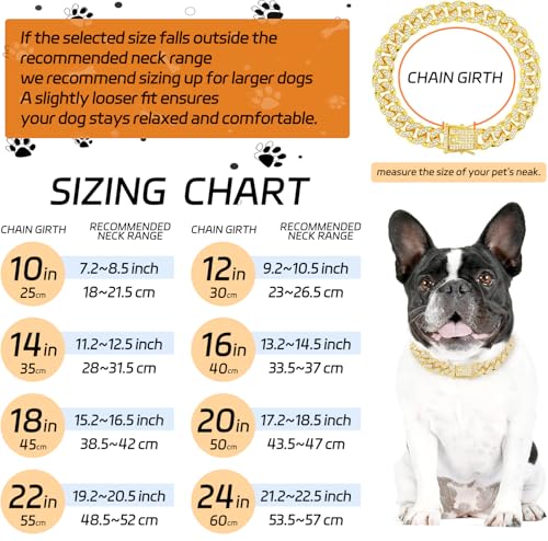 Image of Gold Dog Chain Diamond Collar Walking Metal Chain Collar with Secure Buckle, Pet Cuban Style Collar Jewelry Accessories for Small Medium Large Dogs, Available in Multiple Pet Gift (Gold, 10inch)