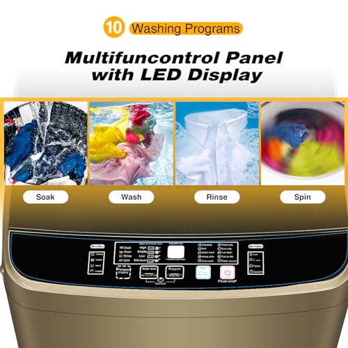 Image of Portable Washing Machine Full Automatic 17.7lbs Small Washing Machine for Apartment 10 Wash Program with Drain Hose, Portable Washer Machine for Dorm, College, RV, Golden