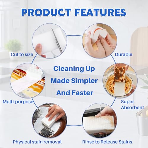 Image of Magic Sponge Eraser, 30 Pack 4X Density Melamine Sponge | GRS Certified, Extra Durable & Long Lasting Cleaning Sponge, Stovetop Cooktop Cleaner Sponge for Kitchen Glass Marble