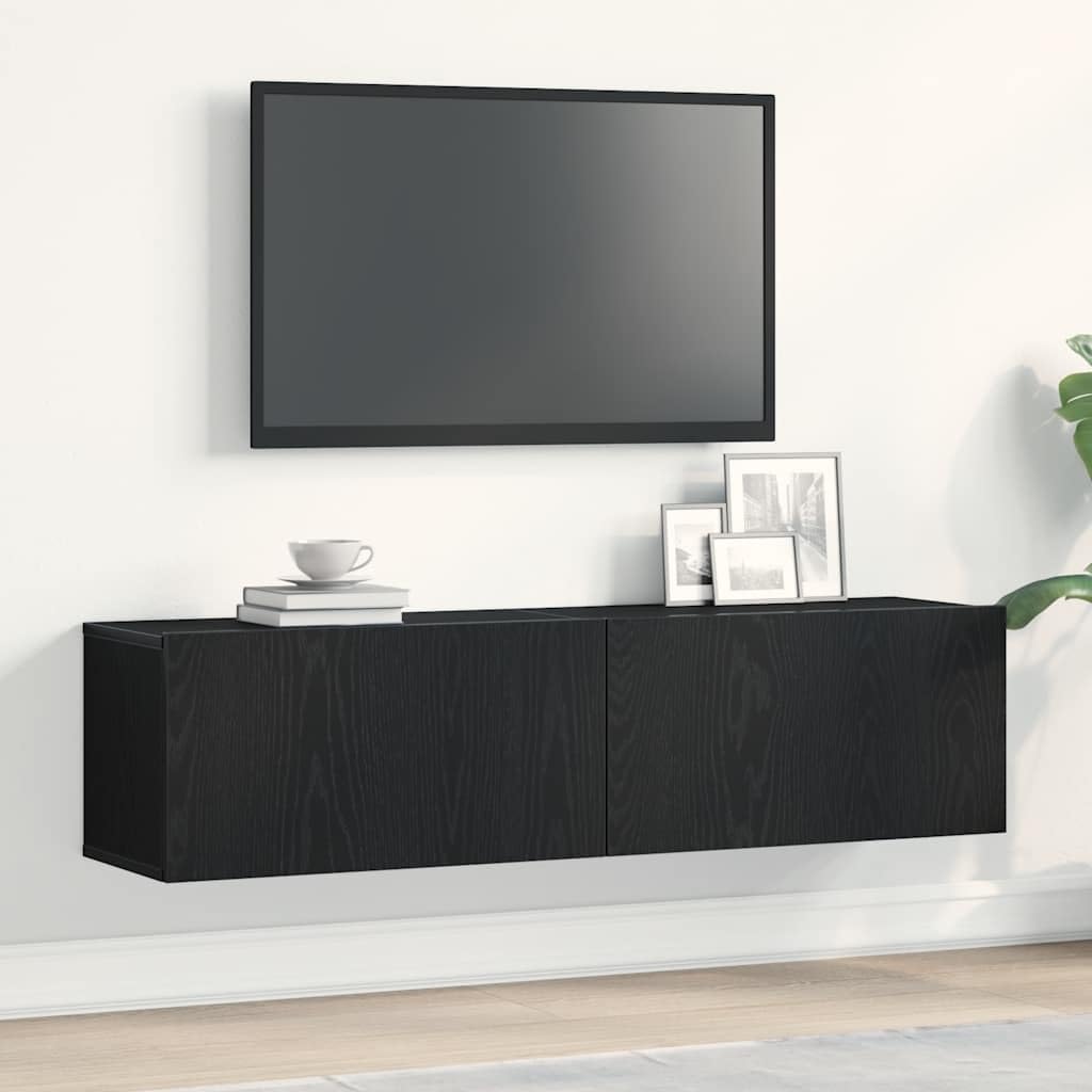 YUANCHUTOP Floating TV Unit Stand, Wall Mounted Entertainment Center with 2 Shorage Cabinet Modern Hanging TV Media Console Hutch Component Under TV Shelf, 120x30cm, Black Oak