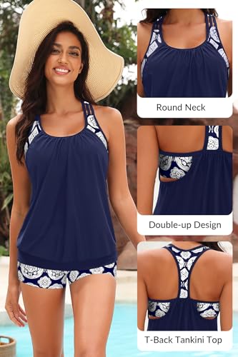 Image of Yonique Two Piece Tankini Bathing Suits T-Back Blouson Swim Tops with Boy Shorts Women Swimsuits Sporty Swimwear