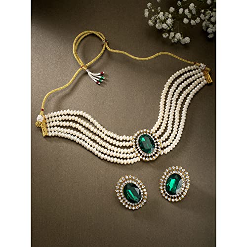 Image of Peora Traditional Maharani Haar Necklace with Earrings Bridal Jewellery Set Gift for Women