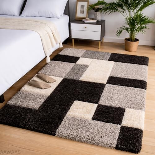 Image of 3D Shaggy Polyester Carpet Rug Runner Area Mats for Bedroom /Living Area /Home with Anti Slip Backing Soft /Fluffy Hight Pile - (3D Black B, 4x6 feet)