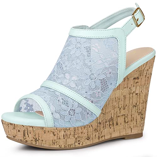 Sandales compensées bleu fleur Allegra K en 40.5 pour femmes