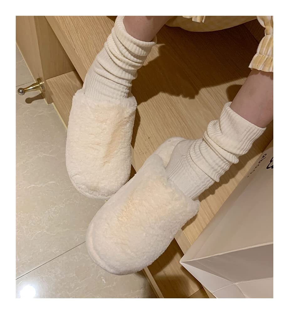 QUNINE Zapatillas de Invierno de poliéster para Mujer, Zapatos Suaves y cálidos para el hogar, Zapatillas de casa peludas Antideslizantes para Dormitorio Interior de niña (Marfil 36/37 EU)