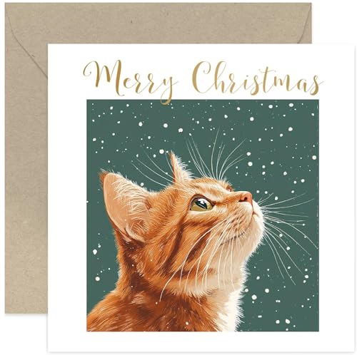 Ginger Cat Christmas Card - Stylish Cat Art Christmas Greeting Card - Merry Christmas - Festive Xmas Cards for Him Her - Cat Owner Card for Christmas - Holidays - Luxury Card