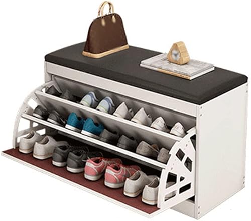 NIZAME Armario de almacenamiento de zapatos con 3 estantes abatibles organizador de zapatos con cubo inclinable con cojín para tacones pantuflas