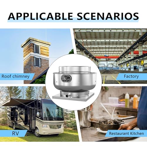 Image of Restaurant Hood Grease Rated Exhaust Fan- Food Truck High Speed Direct Drive Centrifugal Upblast Exhaust Fan 0.25HP 110 Volt Single Phase Motor 1500-1700 CFM
