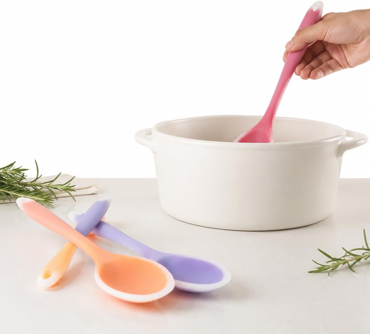 Lilaly 4 Pcs 8 Inch Silicone Spoon Cucharas De Silicona, Para Cocina Mixing Spoons, Cookware Silicone Cooking Spoons Suitable for Cooking Stirring Mixing Tools(Transparent Red, Orange, Purple, Green)