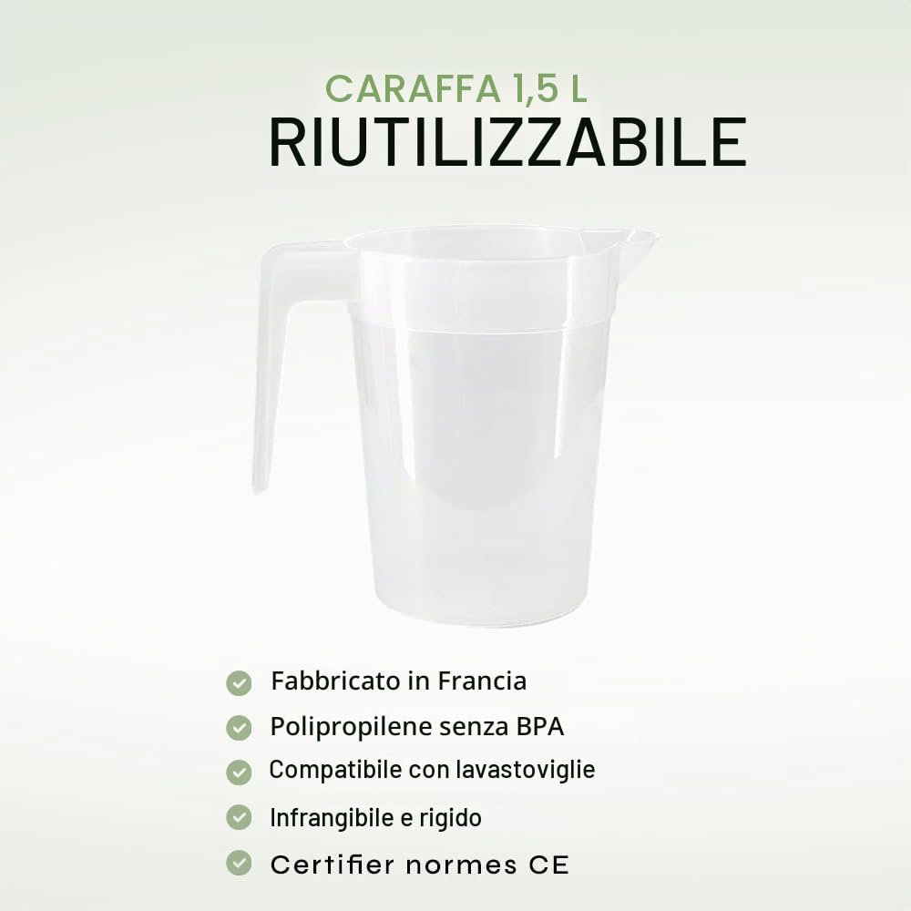 SPARKLERS CLUB 10 brocche riutilizzabili da 1,5 l, in PP alimentare, trasparenti, impilabili, resistenti, lavabili 150 x in lavastoviglie, ideali per feste, festival, eventi