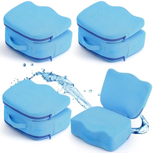 Yerliker 4 Pcs Foldable Hot Tub Booster Seat, Inflatable Adjustable 2 Heights Extra Thick Hot Tub Pillow Bath Seat with Back Support Cushions, Washable for Spa Bathtub Indoor Outdoor (Blue)