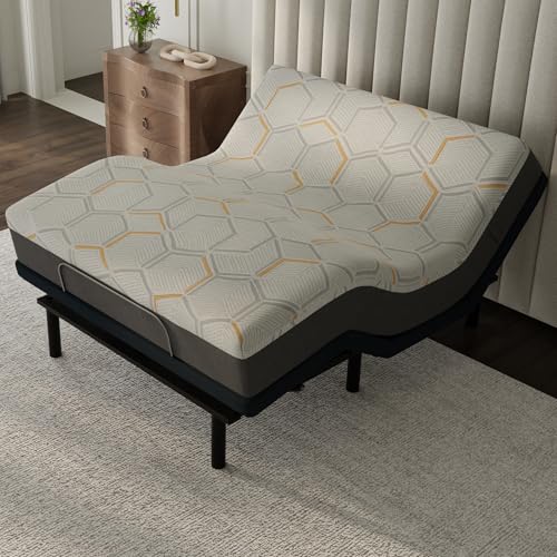 Image of Blissful Nights e4 Queen Adjustable Bed Base Frame with 12 inch Medium Firm Copper and Gel Infused Memory Foam Mattress