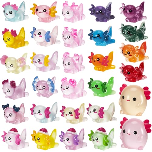GGSTDDUP 30 Pcs Mini Resin Axolotl Luminous Mini Axolotl Animal Figurines