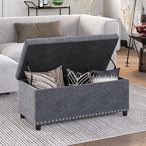 Image of BELLEZE Storage Ottoman, Tufted Ottoman with Close Hinge, Foot Rest for Living Room (Gray, 31 inch)