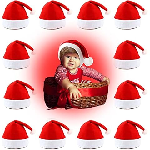 WHITE HILL 12pcs Santa Hats Bulk - Christmas Hats Unisex Santa Hat for Holiday - Xmas Hat Christmas Holiday - Favours and Party Supplies for Kids and Adults (One Size Fits All) Pack of 12 Cover