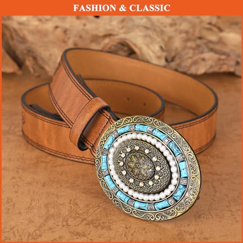 Embossed Belts for Women, Vintage Boho Waist Strap Ladies PU Leather Western Belts for Dresses Pants2