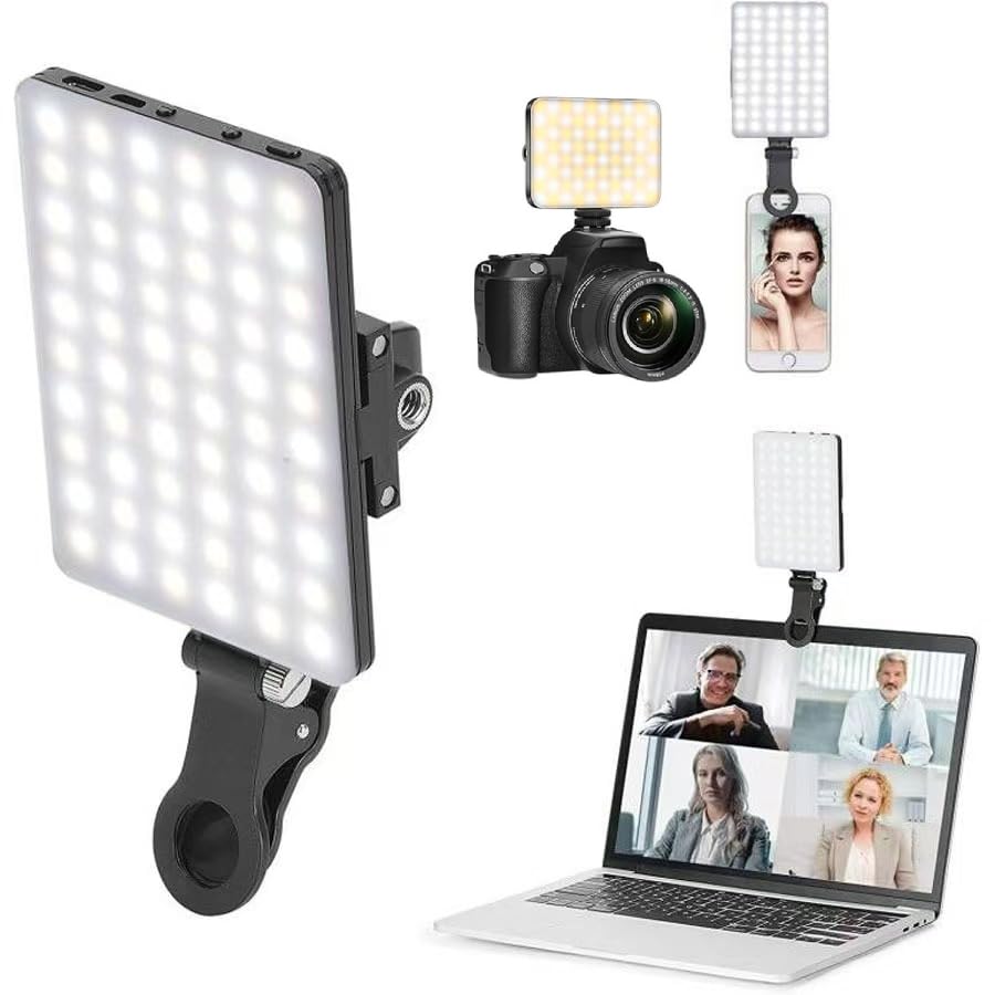 FOTN Selfie Light, Rechargeable Phone Light Clip, Selfie Light for iPhone, 3 Light Modes 10-Level Brightness, Portable Light for iPhone, iPad, Laptop, TikTok, Live Stream, Vlog (black-80)