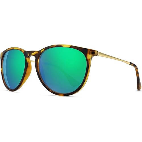 WOWSUN Polarized Sunglasses for Women Vintage Retro Round Mirrored Lens
