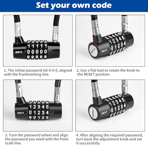 Image of Cable Locks with Combination,Steel Cable Rope Wire 5-Digit Combination Lock with Resettable Code for Bikes, Lockers, File Cabinets, Wardrobes, Small Fences,gate Lock, Pool Padlock.