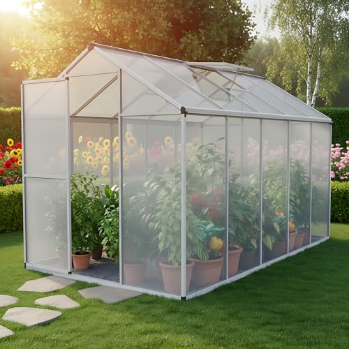 ONBEST stabiles Aluminium Gewächshaus mit Dachfenster – Garten Frühbeet ideal für die Anzucht von Tomaten Blumen – vielseitig nutzbar als Treibhaus, Tomatengewächshaus Pflanzenhaus (XXL) ONBEST stabiles Aluminium Gewächshaus mit Dachfenster – Garten Frühbeet ideal für die Anzucht von Tomaten Blumen – vielseitig nutzbar als Treibhaus, Tomatengewächshaus Pflanzenhaus (XXL)