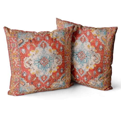 Snylcce Housse de Coussin 60x60cm Boho Ethnique Taie d'oreiller Lot de 2 Moderne Housses Coussins Mandala Motif Floral Taie Oreiller Boheme Décoratif pour Chambre Rouge