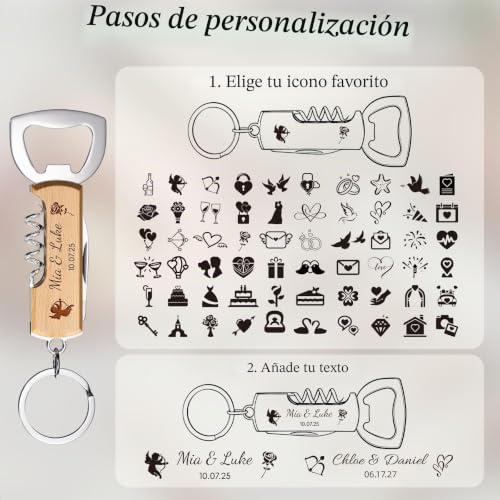 Miniatura 4 de 12 Abrebotellas Llaveros Personalizados, Sacacorchos De Madera De Cerveza Regalo Grabables, Abridor De Vino, Regalos Para Detalles Bodas, Comuniones, Bautizos