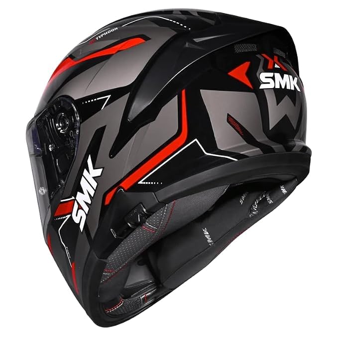Image of SMK Typhoon AZONIX Full Face Motorcycle Helmet, Dual Visor, Black-White-Red