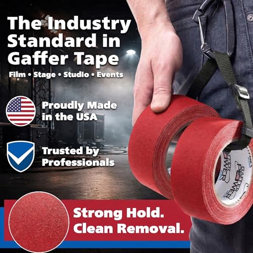 Image of Gaffer Power Red Gaffer Tape, 2 Inch x 30 Yards, Made in USA, Professional Grade Gaffers Tape, Matte Non-Reflective, Strong Hold Clean Removal, Floor & Cable Marking Tape