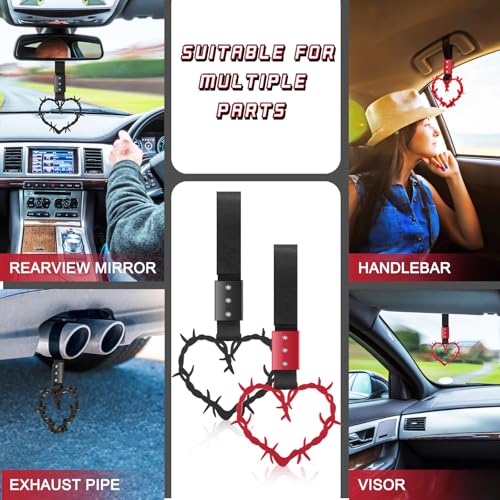 Image of Fabbay 2 Pieces Heart Handle Keychains Car Accessory Heart Hand Strap Drift Charm for Car Interior Exterior Decoration(Red and Black,Thorns Style)