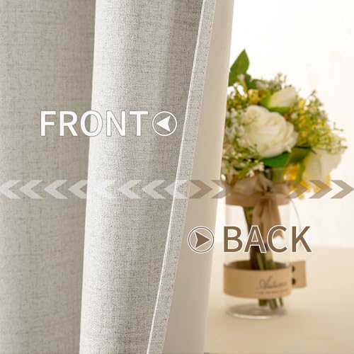 Image of MIULEE Linen Texture Curtains for Bedroom Solid 100% Blackout Thermal Insulated Linen Beige Curtains Grommet Room Darkening Drapes for Living Room 52x108 Inch (2 Panels)