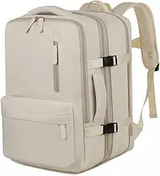 Mochila Casual Viagem Mochila Executiva Grande Expansível para Notebook Compacta, Unissex, Reforçada, Escola, Mala de Mão, Trabalho, Escritório, Academia, Moderna Viral Com USB, PREMIUM (Bege)