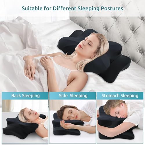 Image of DONAMA Cervical Pillow for Neck and Shoulder Pain Relief, Cooling Contour Memory Foam Pillow, Dual-Height Ergonomic Neck Support Pillow for Side Back Stomach Sleepers with Removable Pillowcase