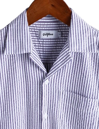 Image of VATPAVE Mens Striped Summer Shirt Casual Button Down Short Sleeve Beach Shirts Cotton Shirts for Men