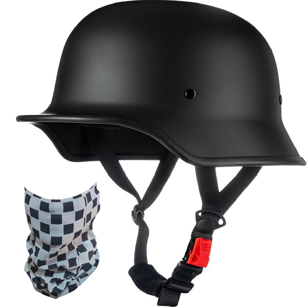 Vintage Deutsche Motorrad Halbschalenhelm, ECE-Zertifizierung Half Öffnen Jethelm für Bike Cruiser Chopper Moped Scooter ATV Männer und Frauen, Matte Black