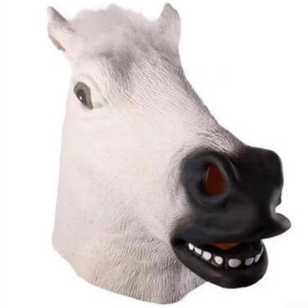 Floweringbeter Adjustable Breathable Vinyl Horse Head Mask Animal Headgear, Designed For Costume Parties, Theatrical Performances, And Fun Social Gatherings With Secure Fit(White Horse)