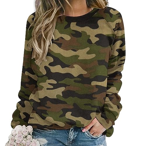 MHYRAC Pull décontracté pour femme, sweat-shirt camouflage militaire pour femme, col rond, manches longues, Camouflage (Army), XL