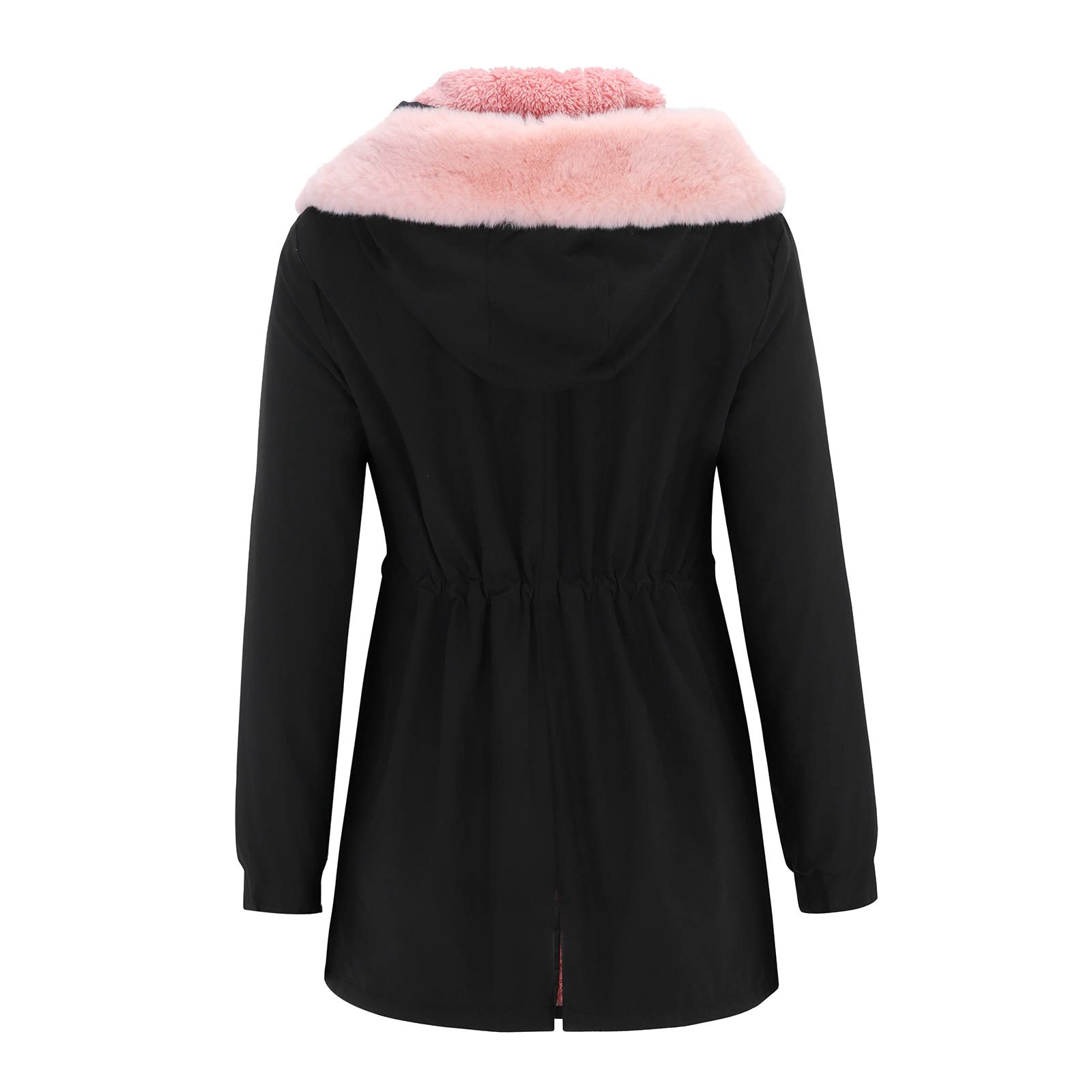Manteau d'hiver pour femme - Doublé - Chaud - Parka - Avec capuche - Veste fonctionnelle - Poches latérales - Fermeture éclair - Manteau en laine d'agneau - Coupe droite - Veste d'hiver - Manteau à