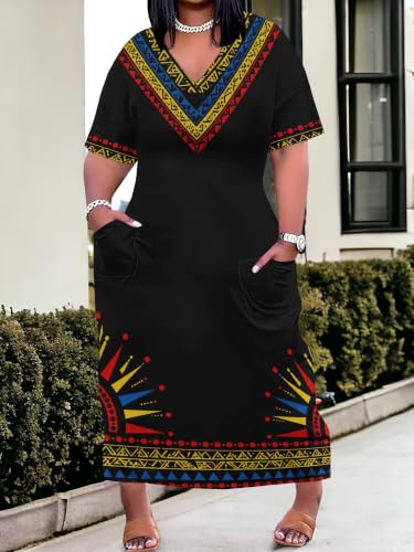 Image of PinkPatty Women's Oversize V Neck Short Sleeve Maxi Dress with Pockets