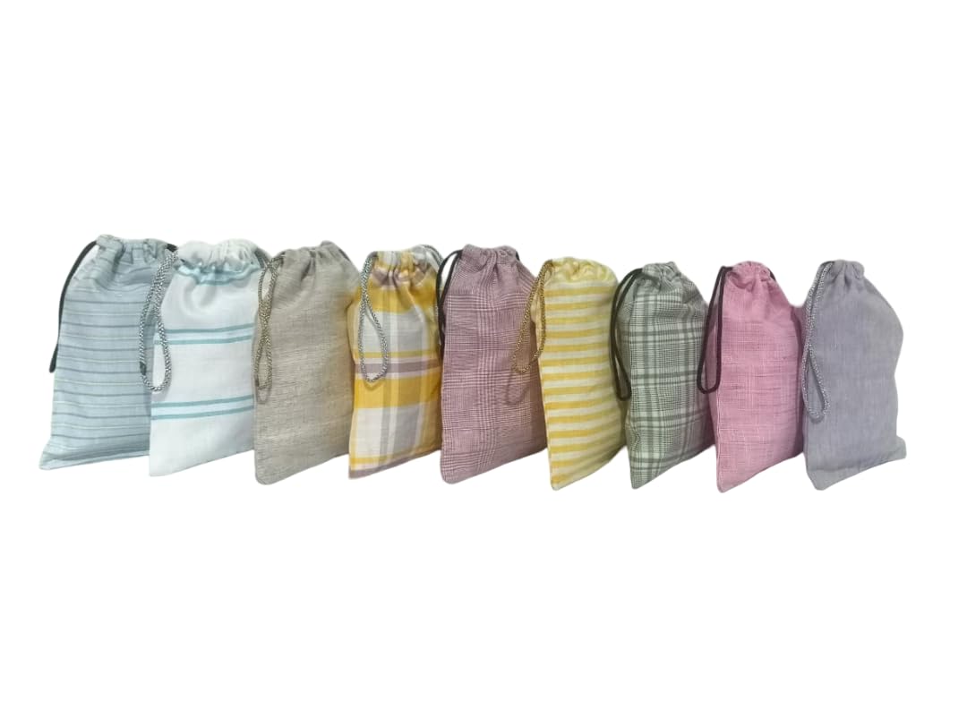 Cu’rah Upcycled Linen Drawstring Potli Pouch Combo (Pack of 9) | Handmade Fabric Bags for Travel, Makeup, Gifting, Festive & Organised Living | 5.5 x 8.5 Inches-image-46