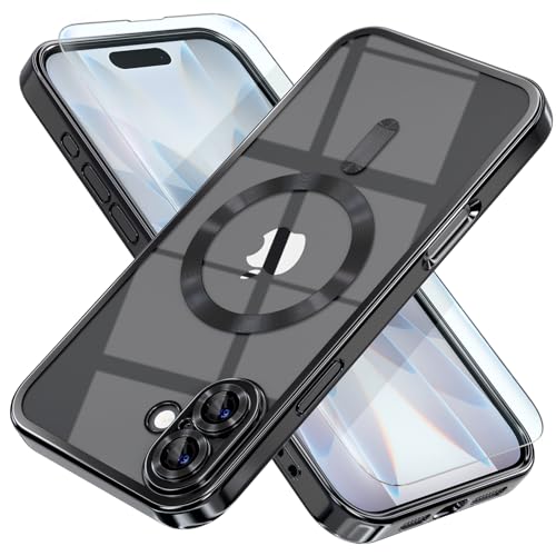 Image of Misea Magnetic for iPhone 17 Case Compatible with MagSafe Black | [Never Yellowing] [Military Drop Protection] Full Camera Lens Protector Plating Soft Clear Phone Case for Women, Black