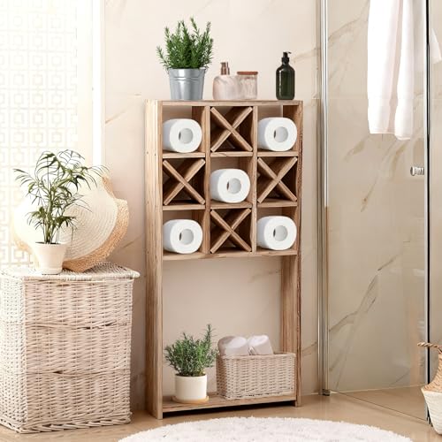 Tic Tac Toe Wooden Shelf for Toilet Rustic 9-Cube Storage Rack Space-Saving Bathroom Organizer for Towels & Toilet Paper Wall-Mounted Decorative Shelf for Small Bathrooms