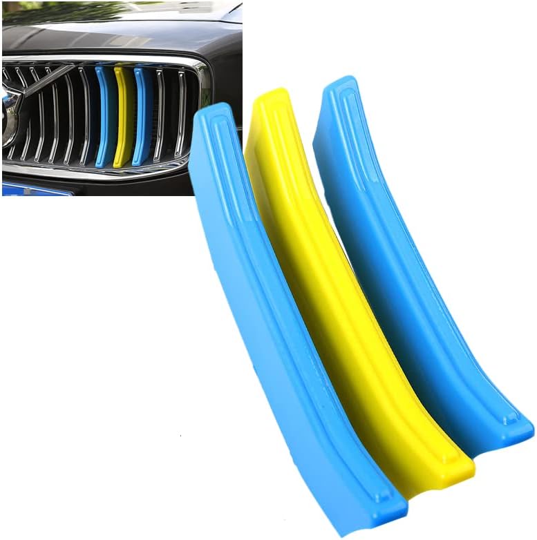 HIBEYO Front Grille Cover Strips Clip Trim For Volvo S90 2017-2021 Car Front Grille Insert Trims Tri-Colored Front Center Kidney Grilles Cover -Blue Yellow Blue