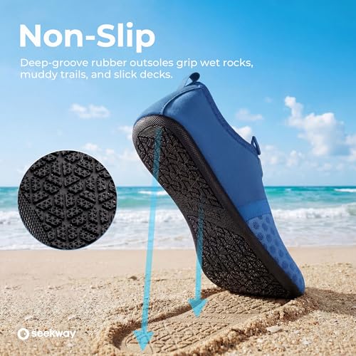 Image of SEEKWAY Water Shoes Quick-Dry Aqua Socks Barefoot Slip-on for Beach Pool Swim River Yoga Lake Surf Women Men Black SK001