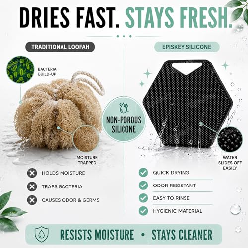 Image of Episkey Body Scrubber - Exfoliates & Deep Cleans - Silicone Shower & Bathroom Accessory with Bespoke Bristles and Ergonomic Handles - Charcoal