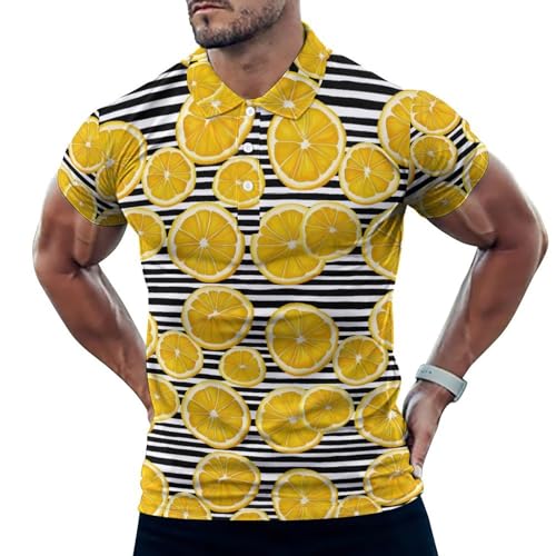 Polo de golf homme pour l'été style décontracté rayé avec citrons sur le parcours