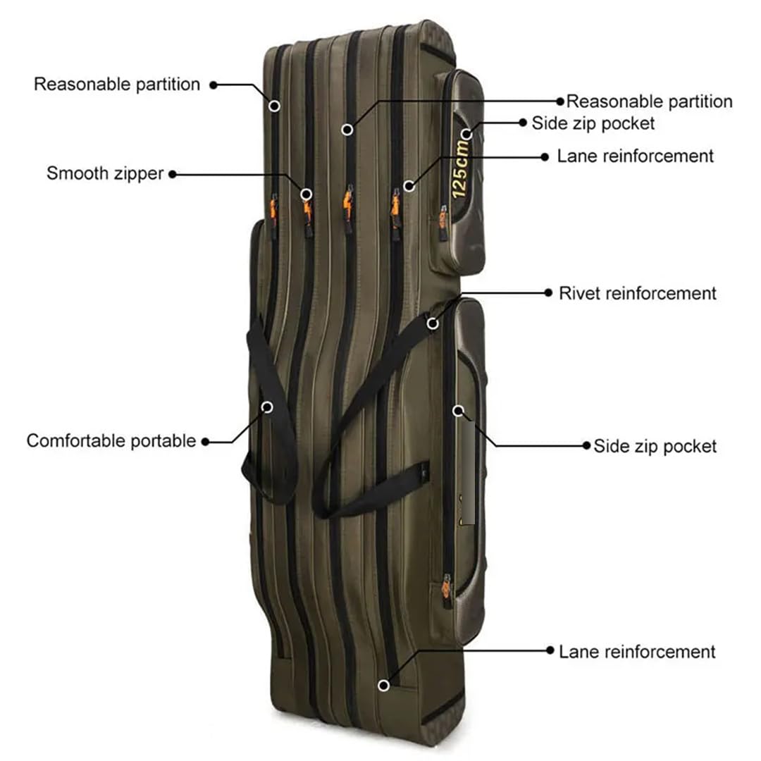 2/3/4 strati 80/90/100/120CM Borsa da Pesca Multifunzionale Spessa Canna da Pesca Scatola di Immagazzinaggio Grande Capacità Borsa da Pesca 2Layer 80m