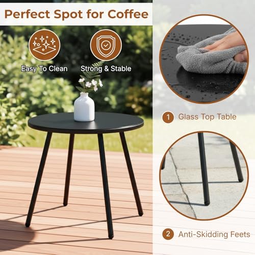 Image of DEVOKO 3 Piece Outdoor Rope Furniture Set - Patio Seating Chair and Table Set with 2 Chairs and 1 Table, Balcony Coffee Table Set (Dark Grey and Off-White)