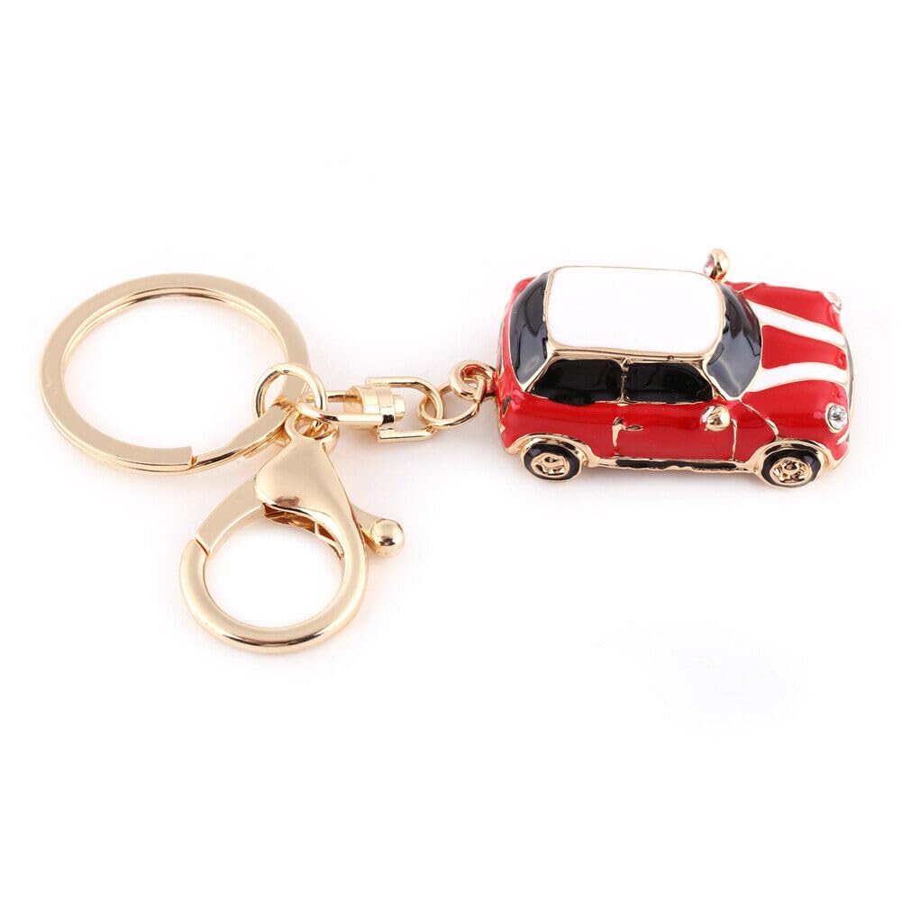 GenericPremium Gold Alloy Mini Cooper Car Keychain | Crystal Rhinestone Detailing | Versatile Keyring for Bags, Wallets, and All Keys | Car Enthusiasts | Compact and Travel-Friendly
