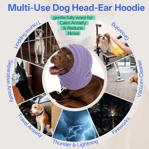 Image of MIGOHI XL Dog Ear Muffs Hematoma with Soft Pad - No Shake Ear Wrap for Dogs, Ear Protection for Dogs Noise Anxiety,Adjustable Dog Head Cover for Separation,Vet Visit,XL,Purple